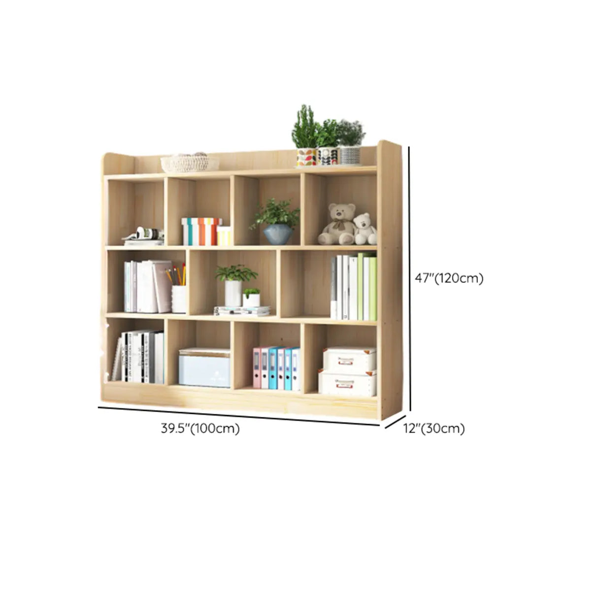 Simple Rectangle Closed Back Wooden Wide Bookcase Image - 15