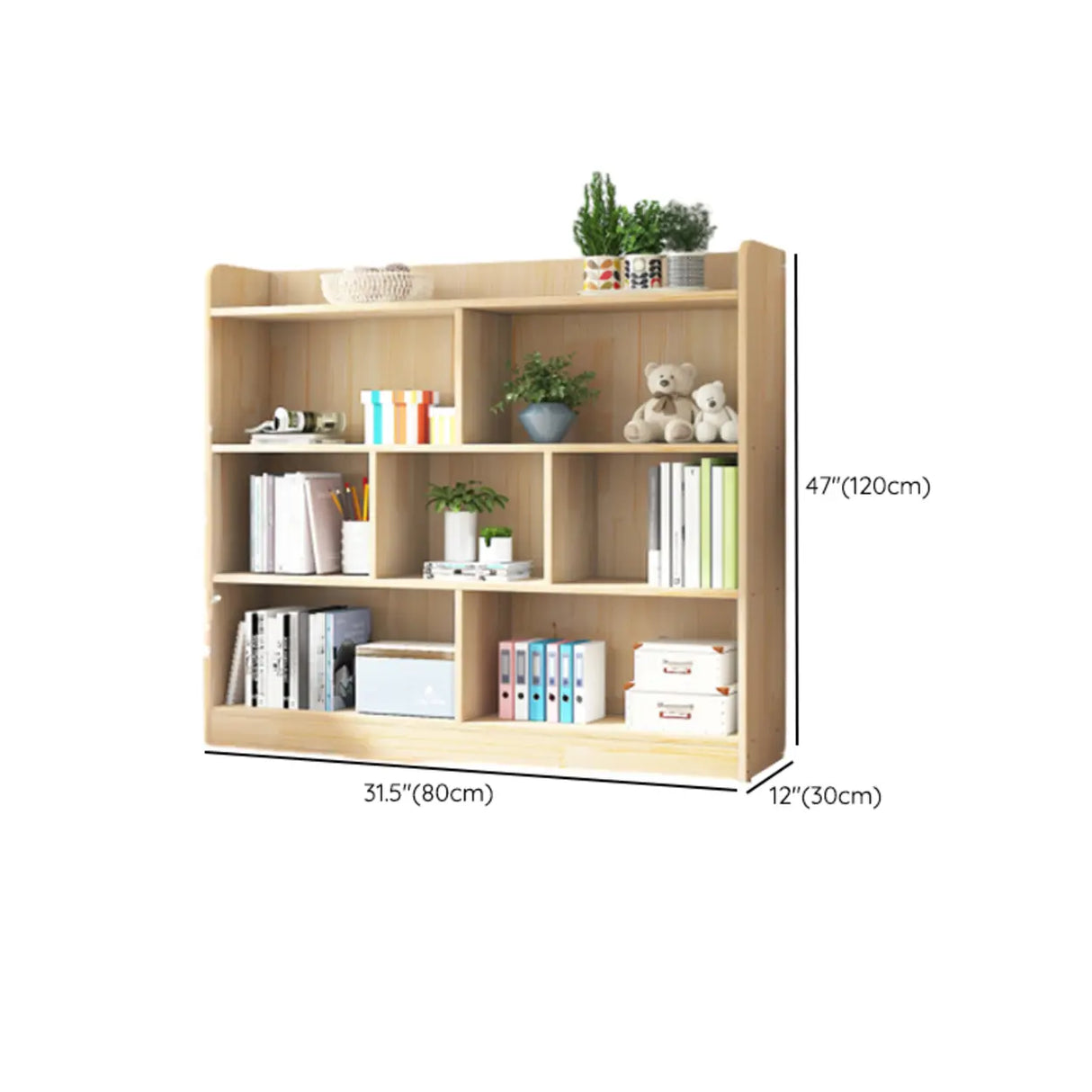 Simple Rectangle Closed Back Wooden Wide Bookcase Image - 16