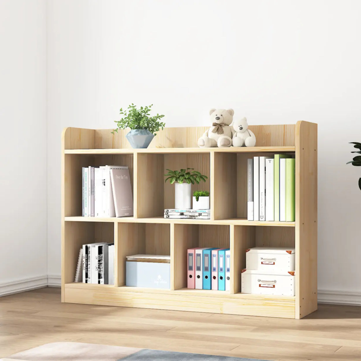 Simple Rectangle Closed Back Wooden Wide Bookcase Image - 2