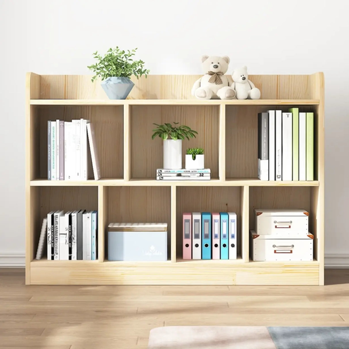 Simple Rectangle Closed Back Wooden Wide Bookcase Image - 4