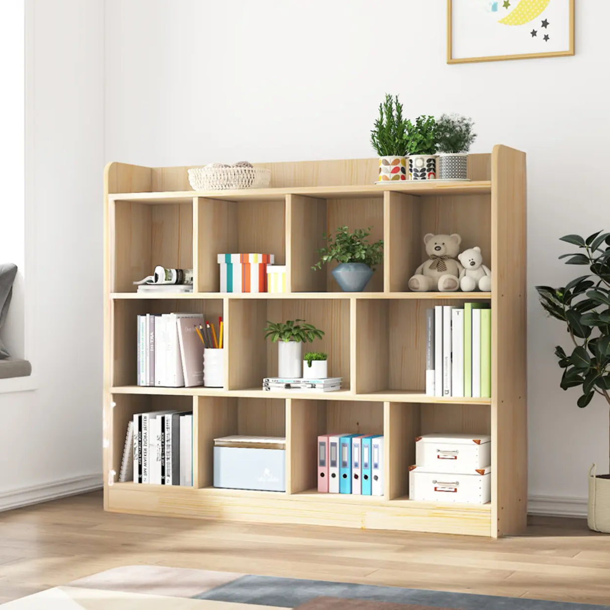 Simple Rectangle Closed Back Wooden Wide Bookcase Image - 5