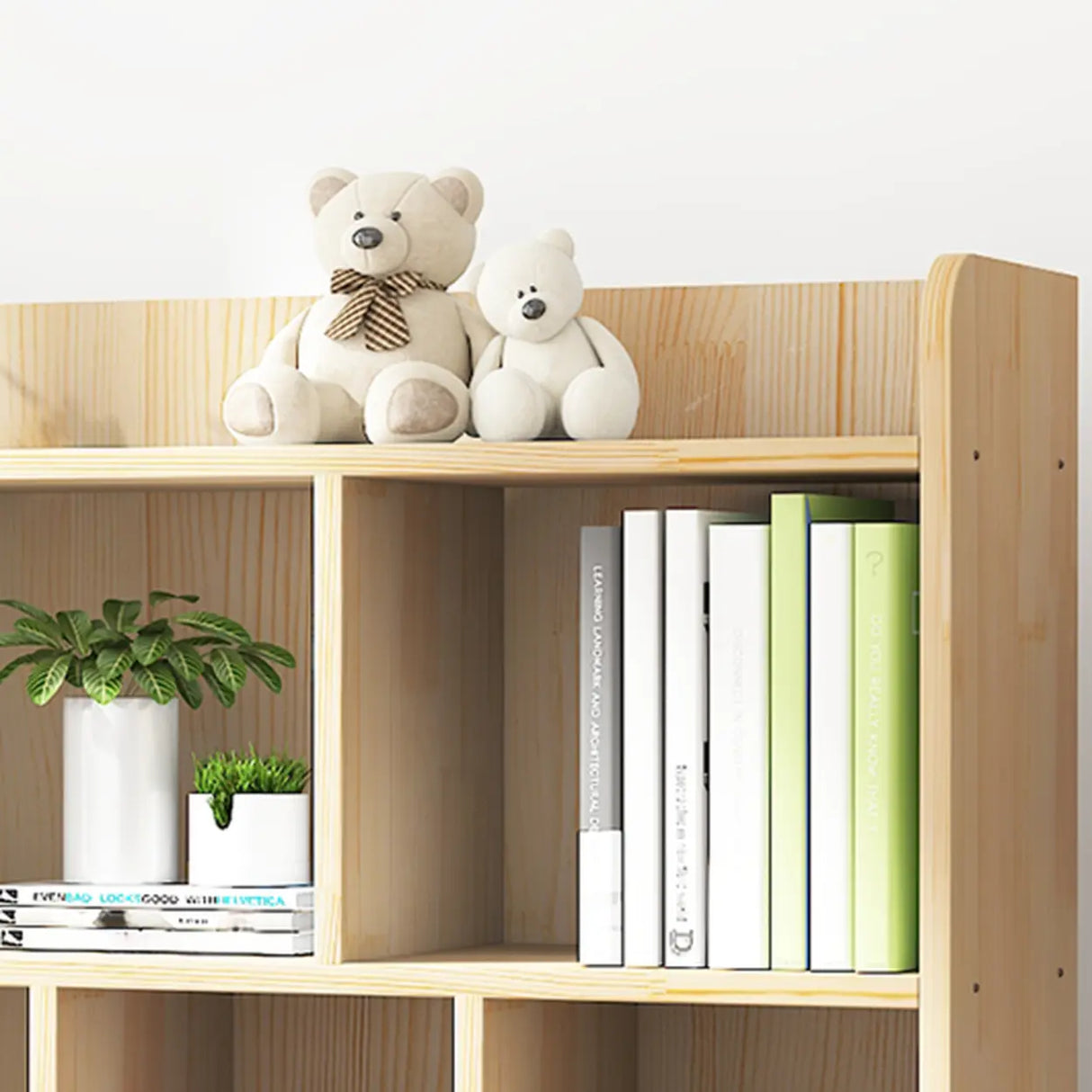 Simple Rectangle Closed Back Wooden Wide Bookcase Image - 8