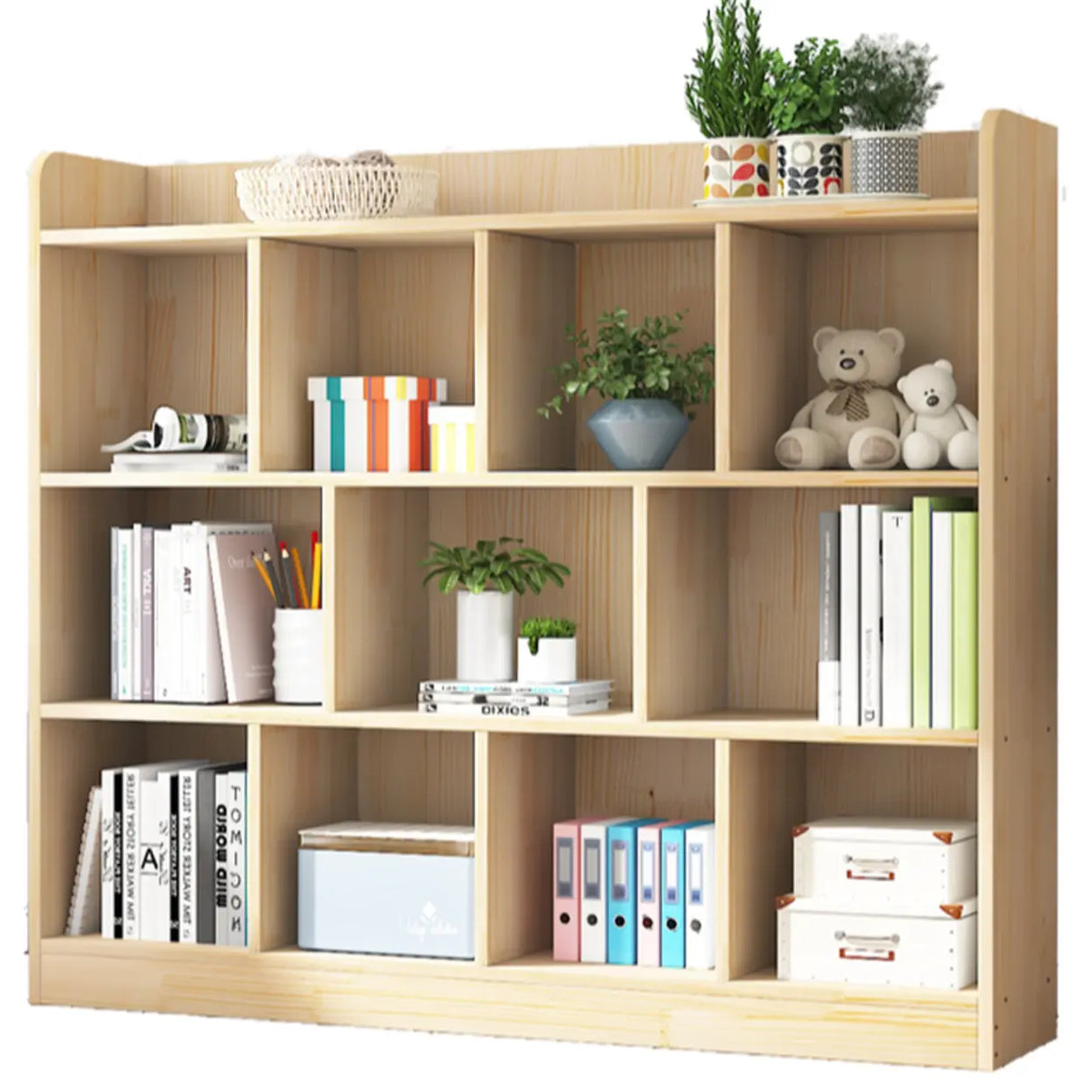 Simple Rectangle Closed Back Wooden Wide Bookcase Image - 9