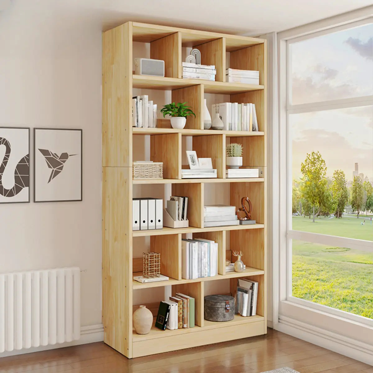 Simple Rectangle Timber Open Back Tall Storage Bookcase Image - 11