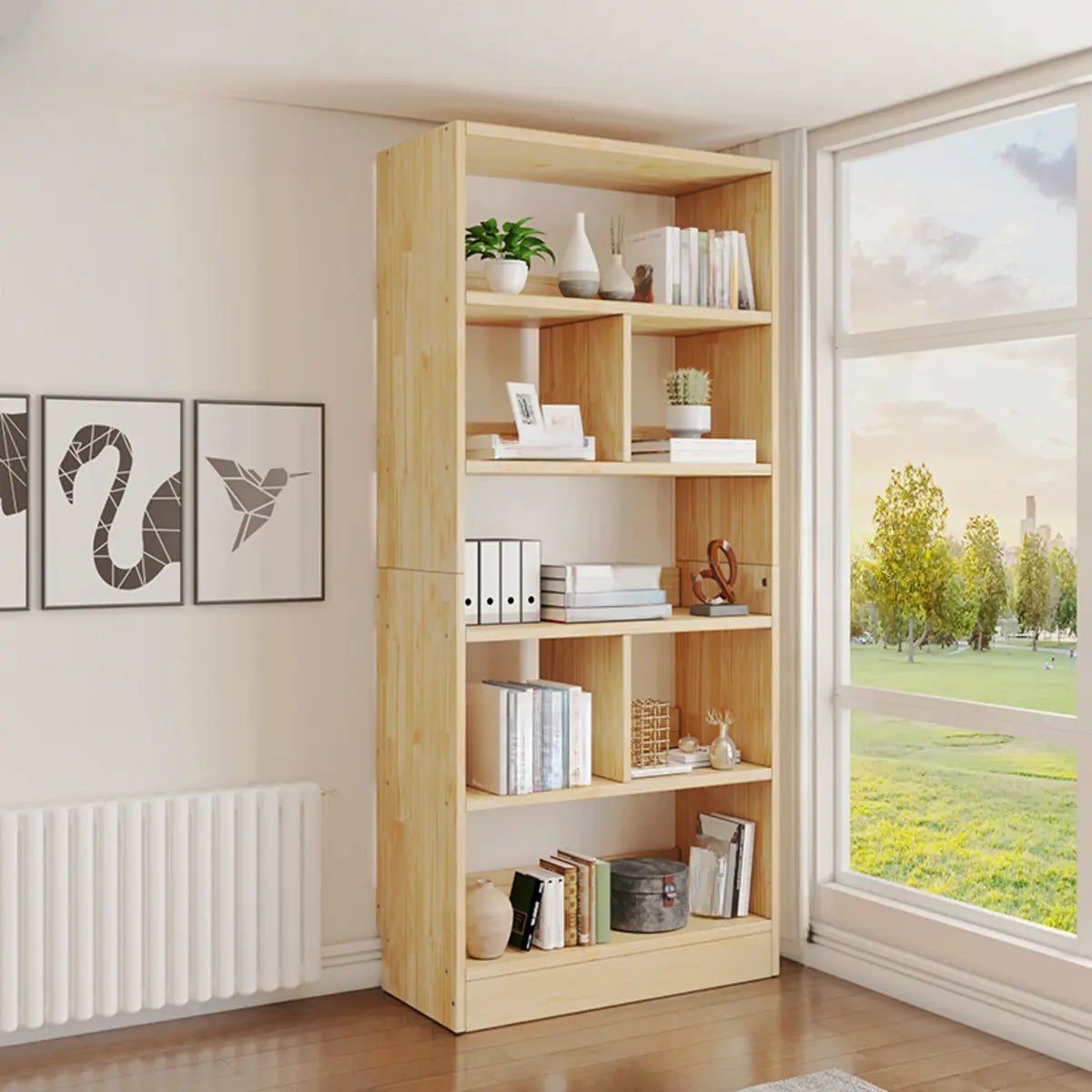 Simple Rectangle Timber Open Back Tall Storage Bookcase Image - 3