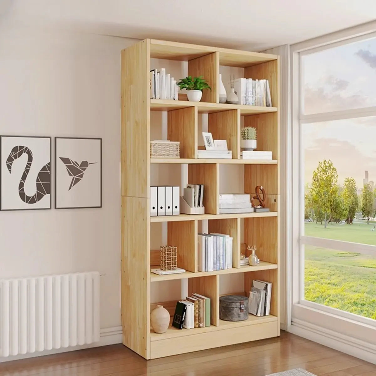 Simple Rectangle Timber Open Back Tall Storage Bookcase Image - 5
