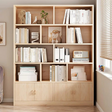 Simple Rectangular Closed Pine Wood 5-Shelf Bookcase Image - 1