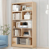 Simple Rectangular Closed Pine Wood 5-Shelf Bookcase Image - 11