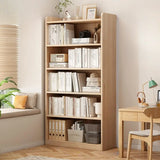 Simple Rectangular Closed Pine Wood 5-Shelf Bookcase Image - 21