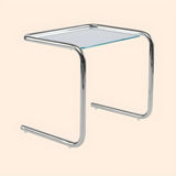 Simple Rectangular Glass Metal Clear C-Shaped Side Table Image - 2