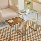 Simple Rectangular Glass Metal Clear C-Shaped Side Table Image - 8