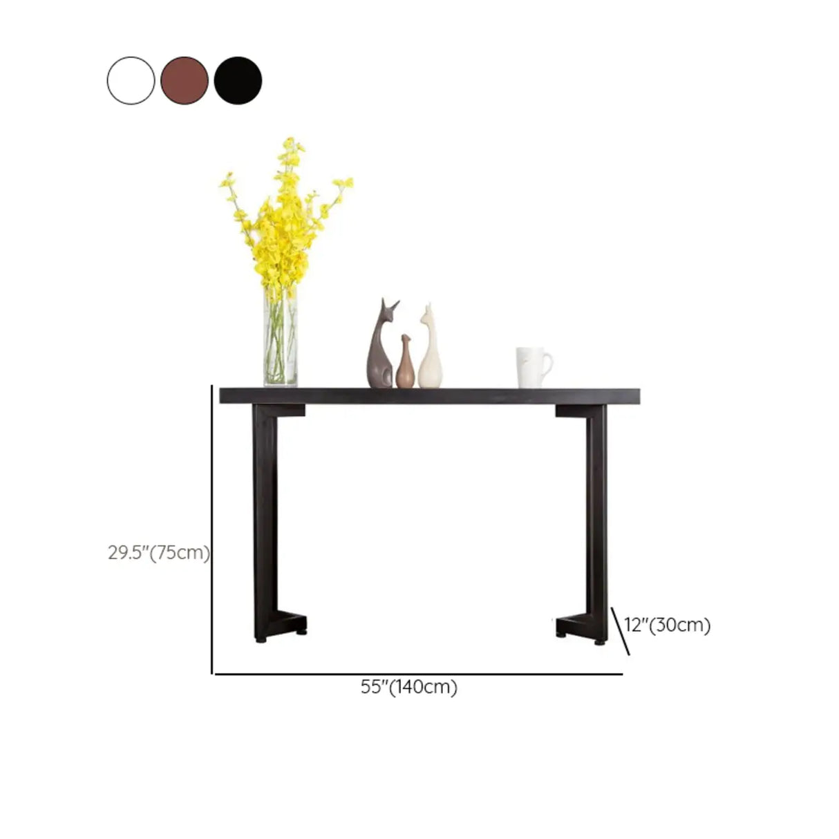 Simple Rectangular Iron Base Wood Black Console Table Image - 10