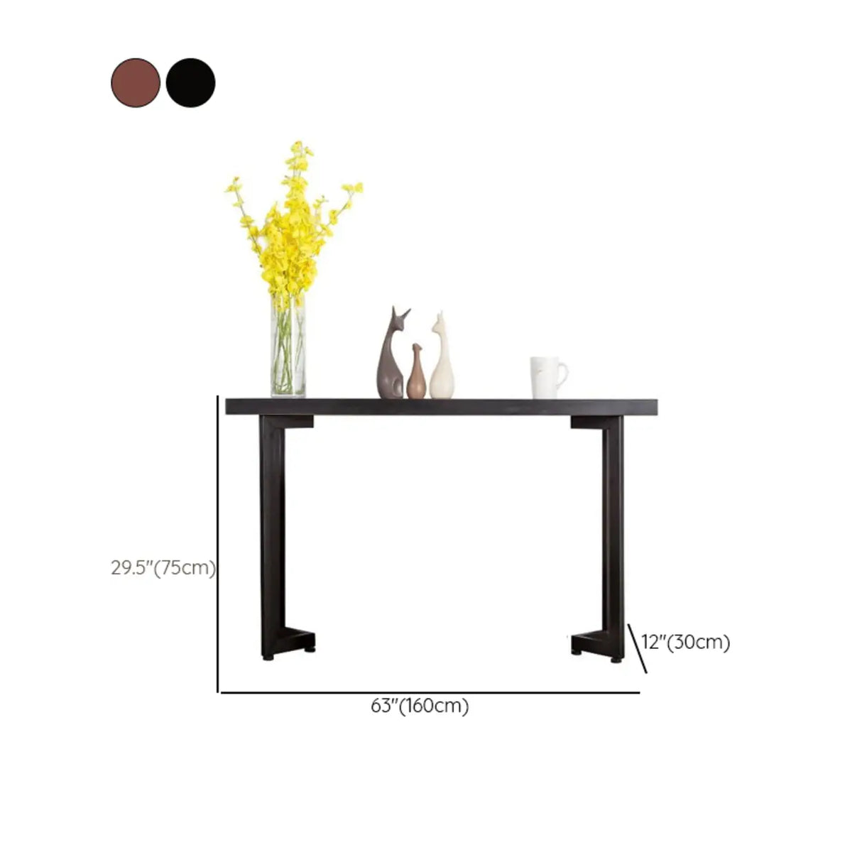 Simple Rectangular Iron Base Wood Black Console Table Image - 11