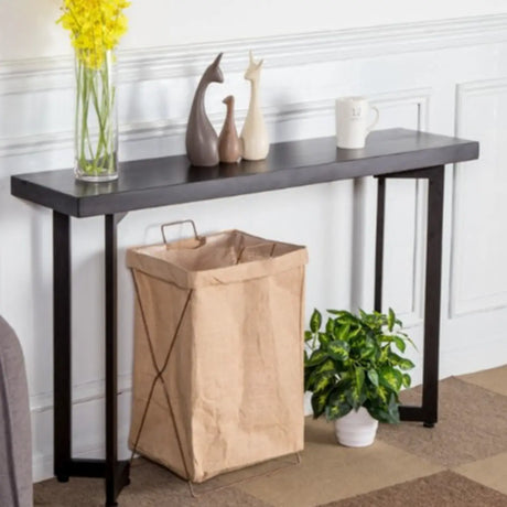 Simple Rectangular Iron Base Wood Black Console Table Image - 1