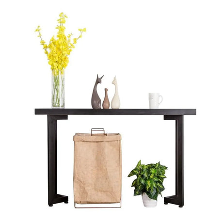Simple Rectangular Iron Base Wood Black Console Table Image - 2
