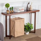 Simple Rectangular Iron Base Wood Black Console Table Image - 5