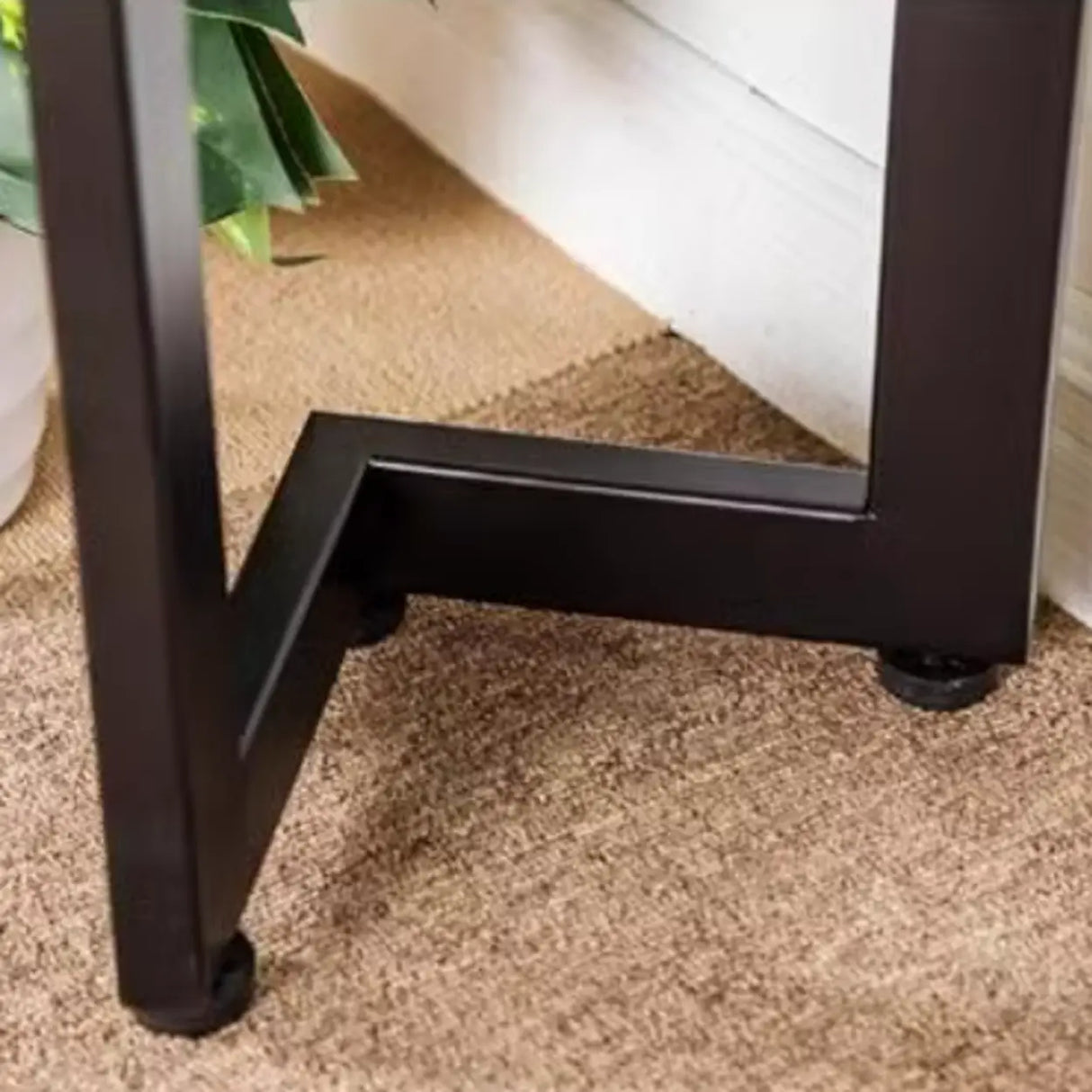 Simple Rectangular Iron Base Wood Black Console Table Image - 6
