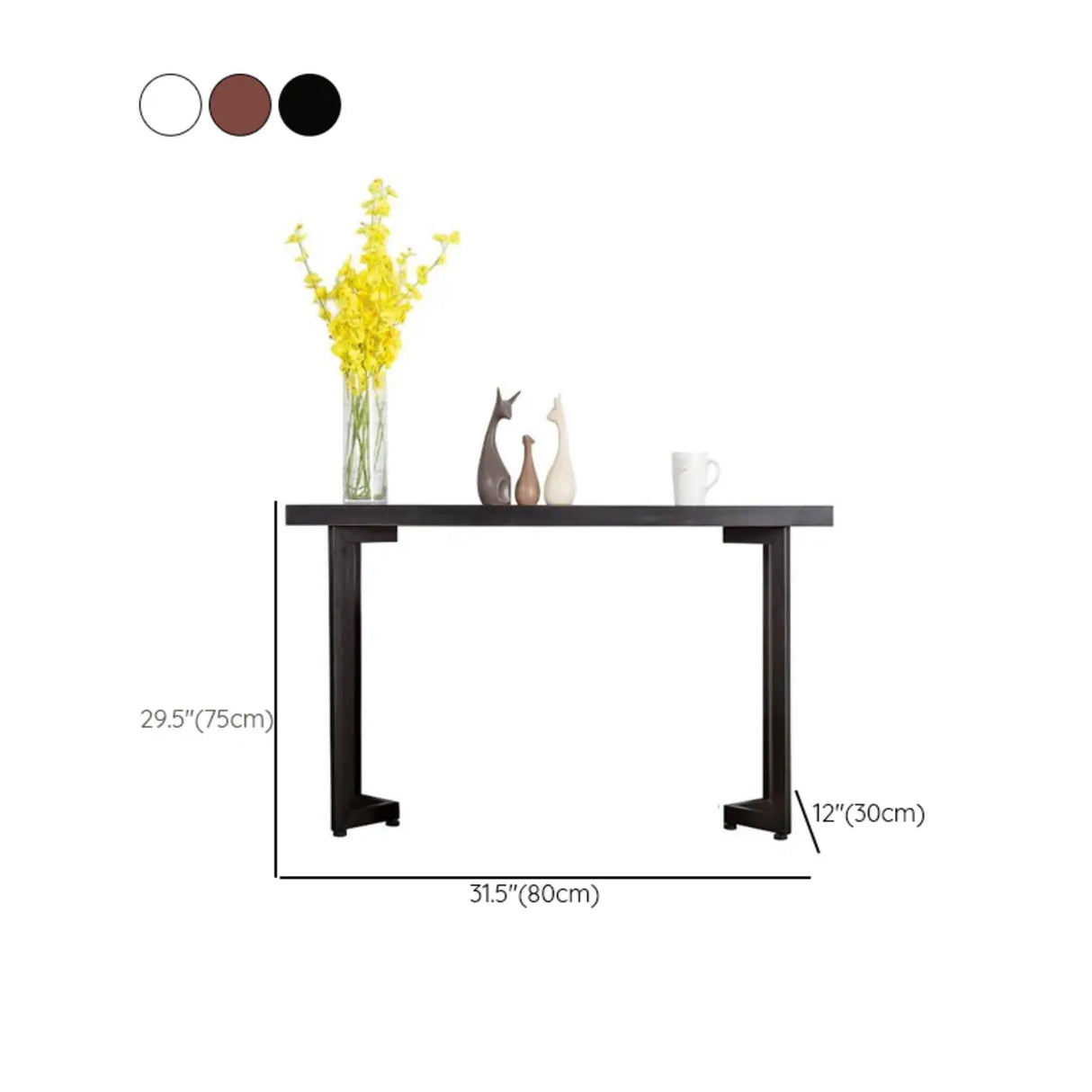 Simple Rectangular Iron Base Wood Black Console Table 