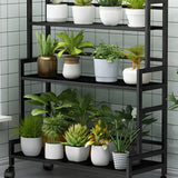 Simple Rectangular Metal Black Plant Stand with Wheels Image - 1