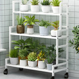 Simple Rectangular Metal Black Plant Stand with Wheels Image - 2
