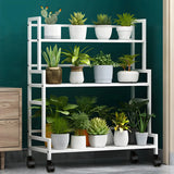 Simple Rectangular Metal Black Plant Stand with Wheels Image - 4