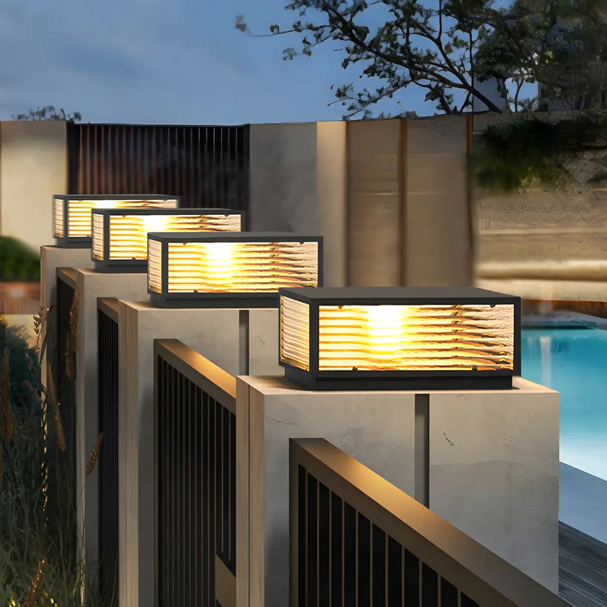 Simple Rectangular Metal Outdoor Table Lamp Warm Light Image - 1