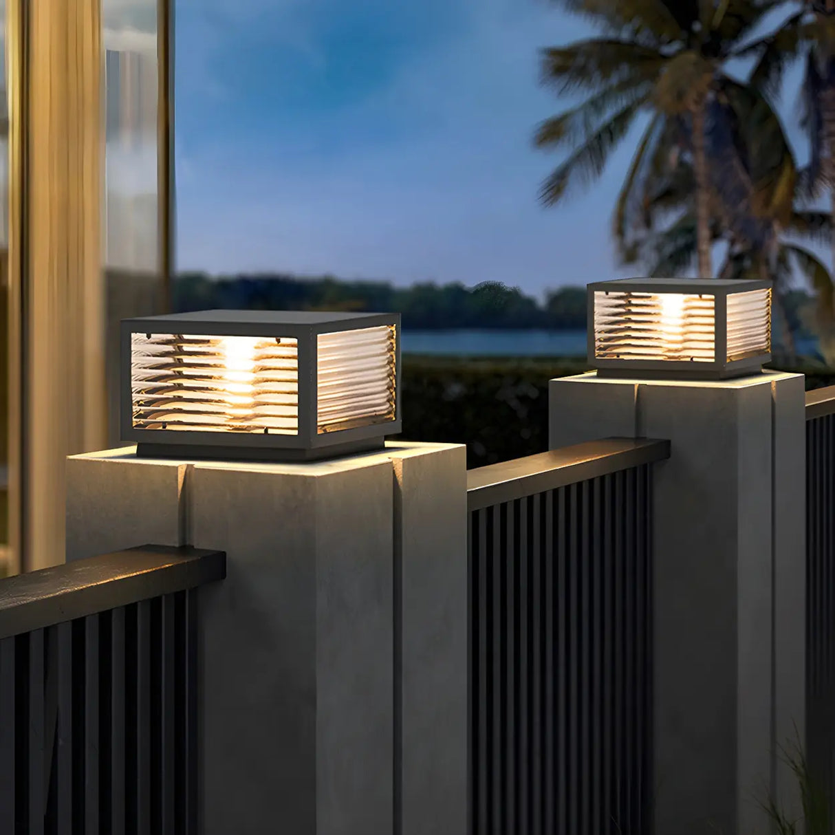 Simple Rectangular Metal Outdoor Table Lamp Warm Light Image - 4