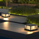 Simple Rectangular Metal Outdoor Table Lamp Warm Light Image - 6