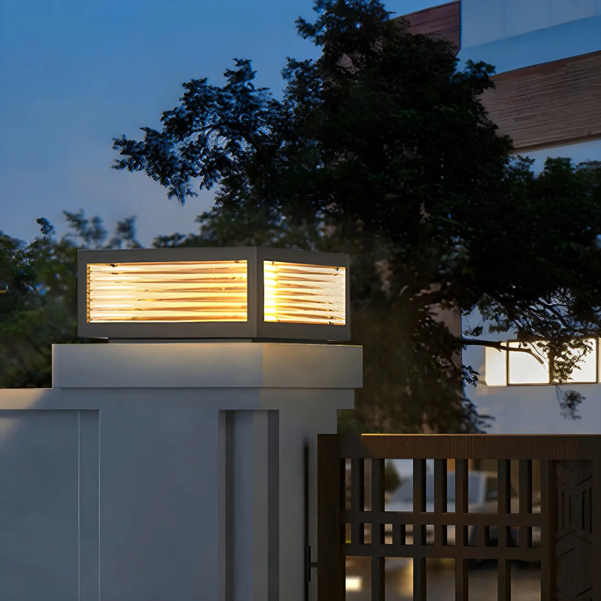Simple Rectangular Metal Outdoor Table Lamp Warm Light Image - 15