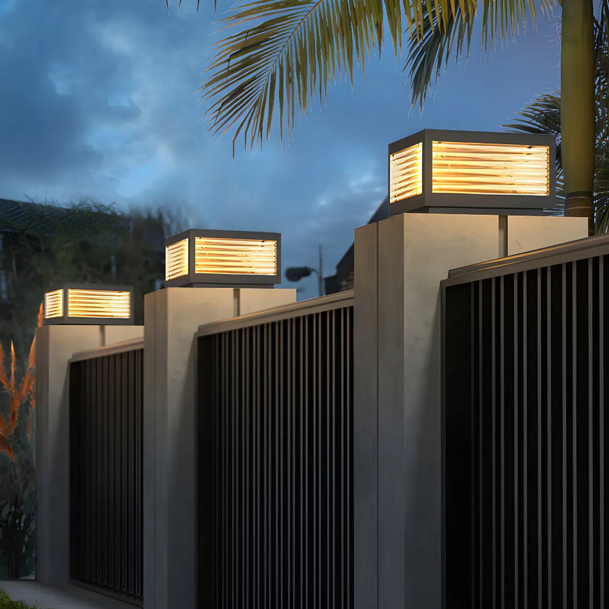 Simple Rectangular Metal Outdoor Table Lamp Warm Light Image - 16