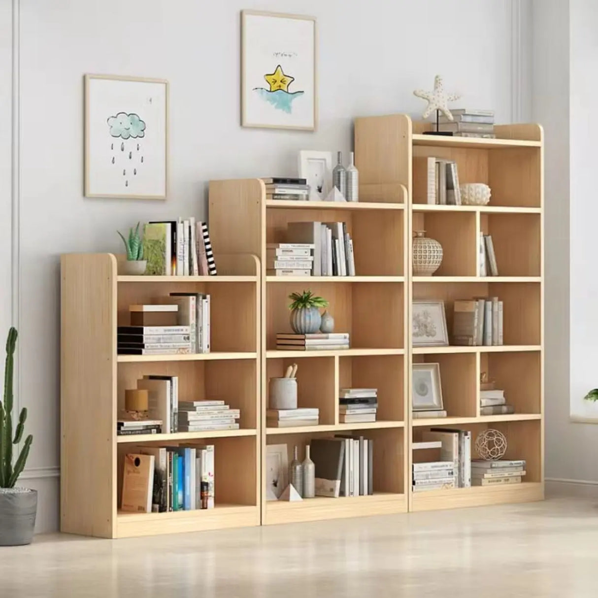 Simple Rectangular Natural Wood Finish Storage Bookcase Image - 1