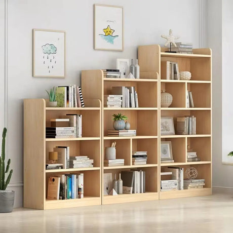 Simple Rectangular Natural Wood Finish Storage Bookcase Image - 1