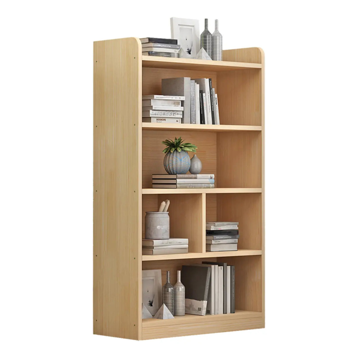 Simple Rectangular Natural Wood Finish Storage Bookcase Image - 10