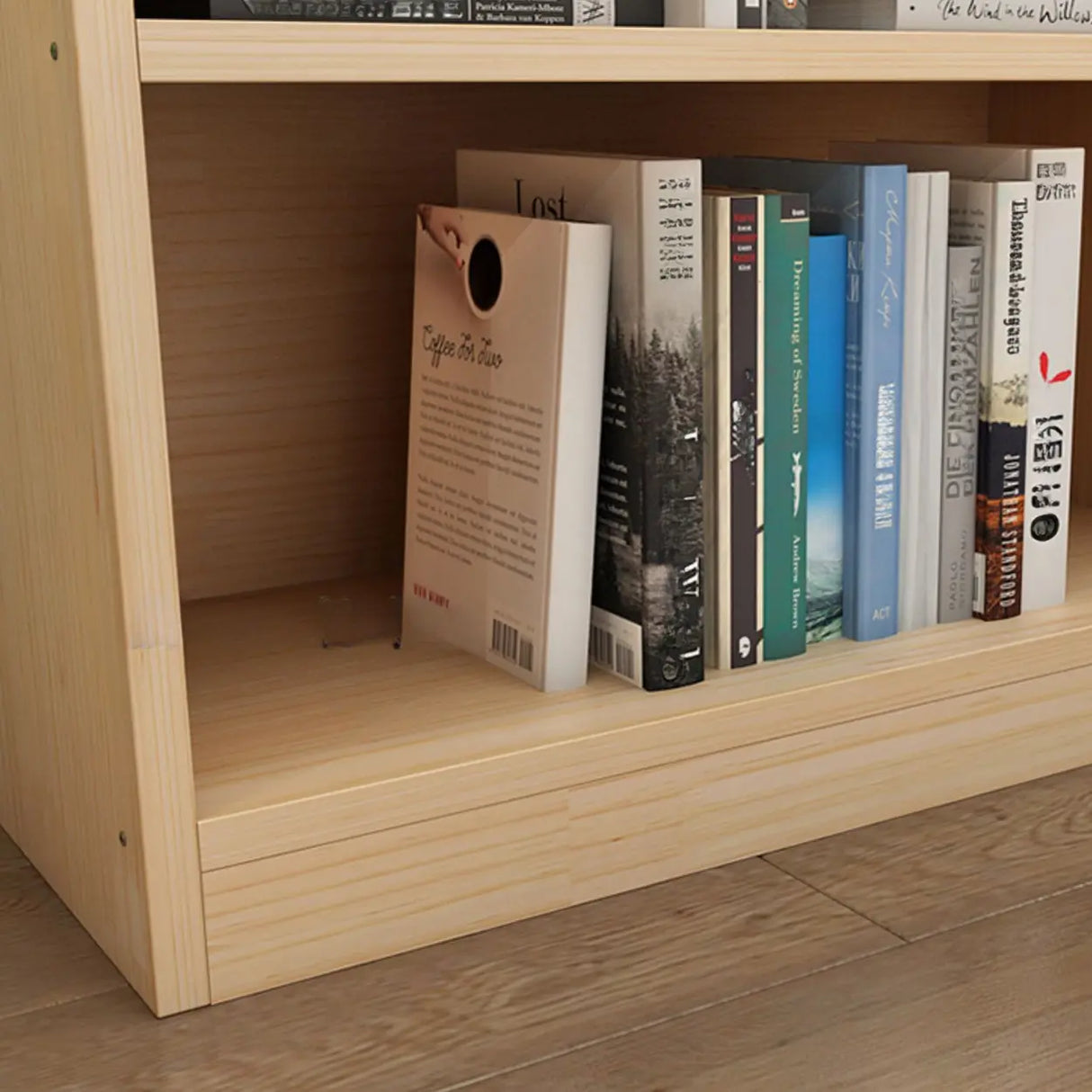 Simple Rectangular Natural Wood Finish Storage Bookcase Image - 13