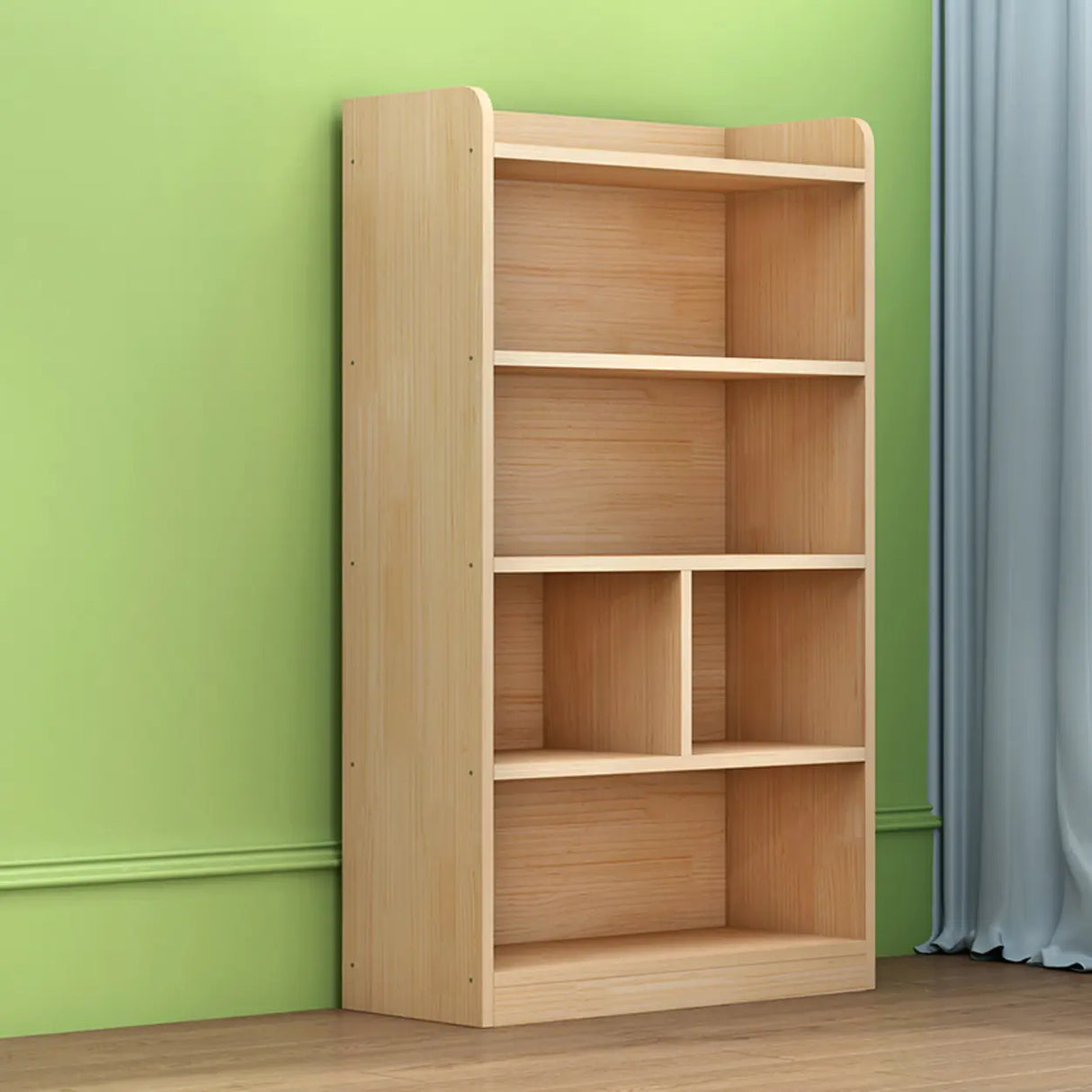 Simple Rectangular Natural Wood Finish Storage Bookcase Image - 3
