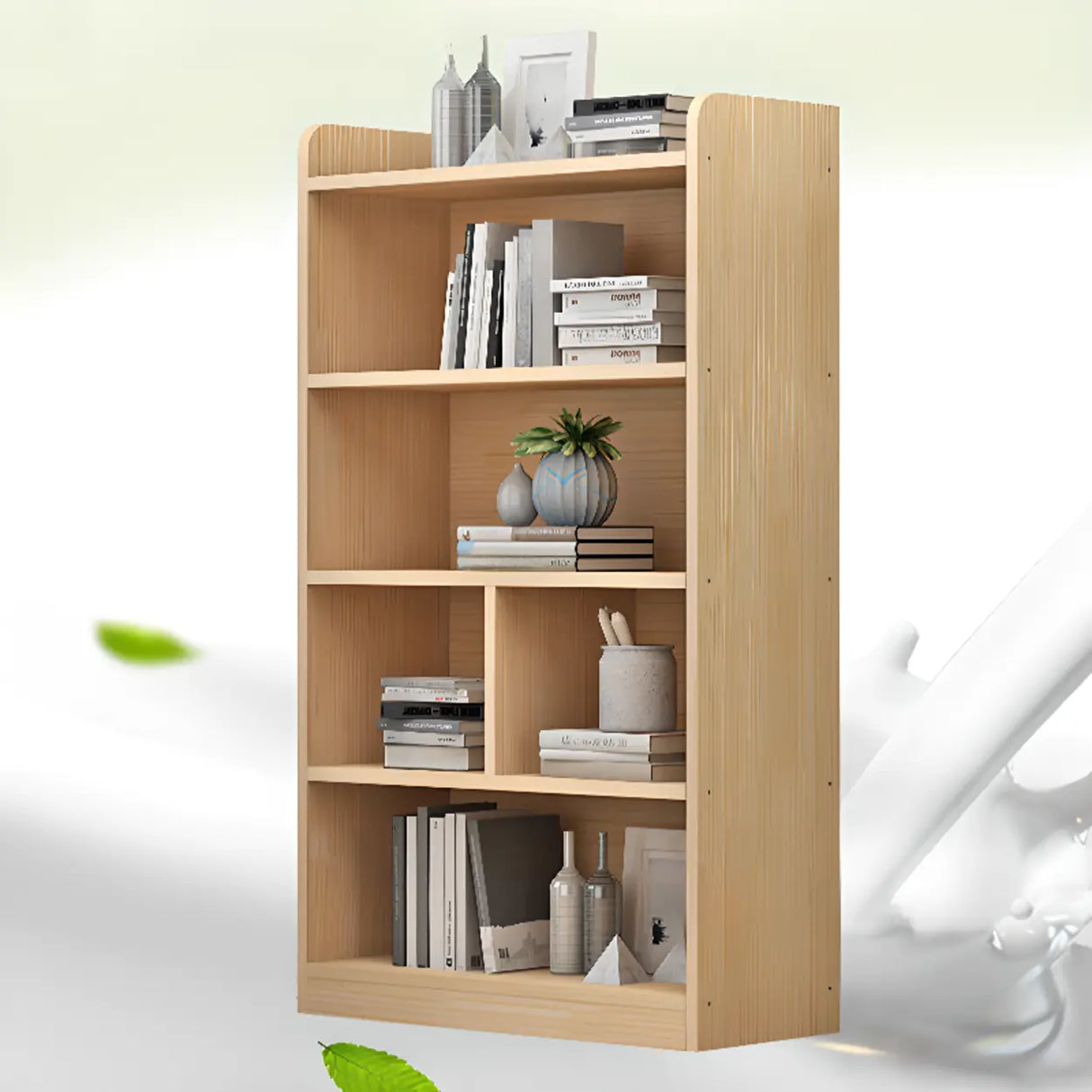 Simple Rectangular Natural Wood Finish Storage Bookcase Image - 4