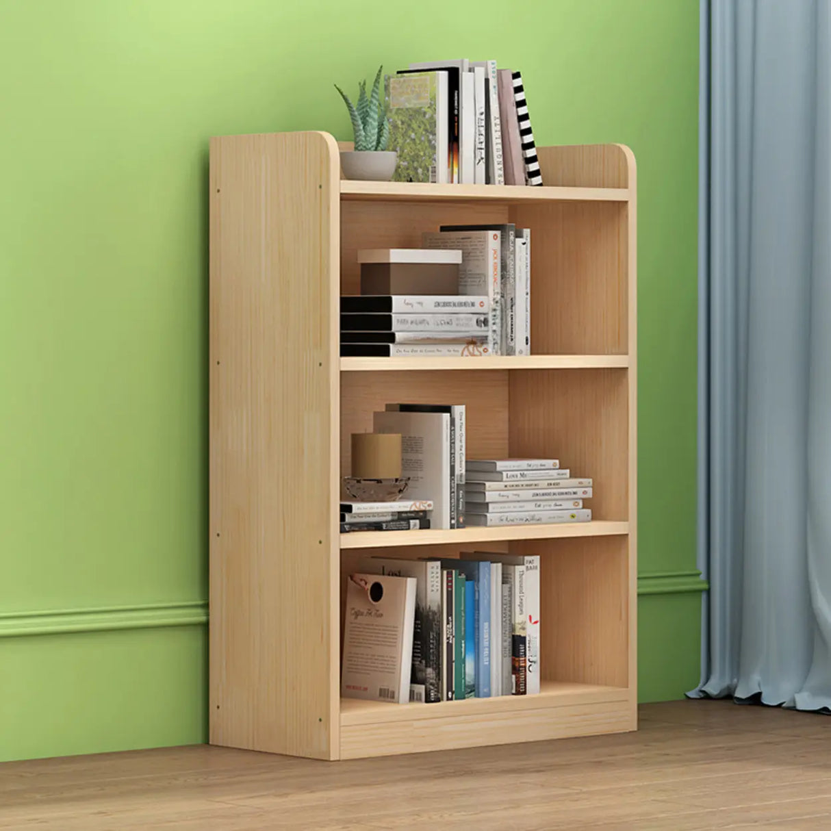 Simple Rectangular Natural Wood Finish Storage Bookcase Image - 7