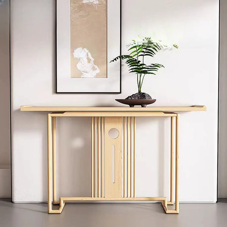 Simple Rectangular Natural Wood Frame Console Table Image - 1