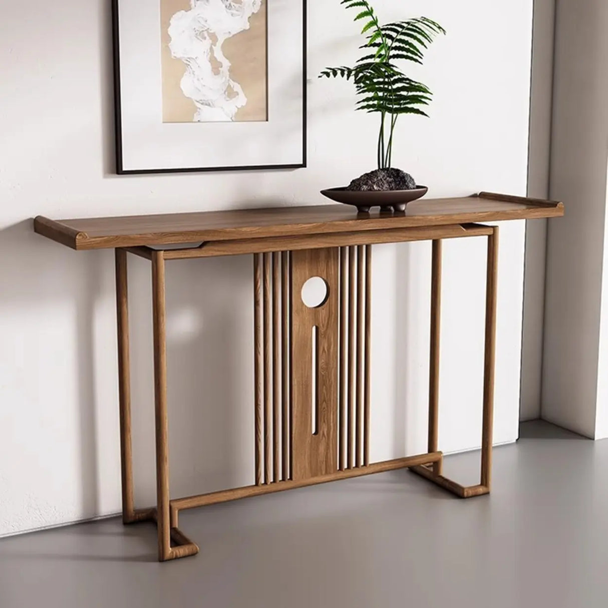 Simple Rectangular Natural Wood Frame Console Table Image - 3