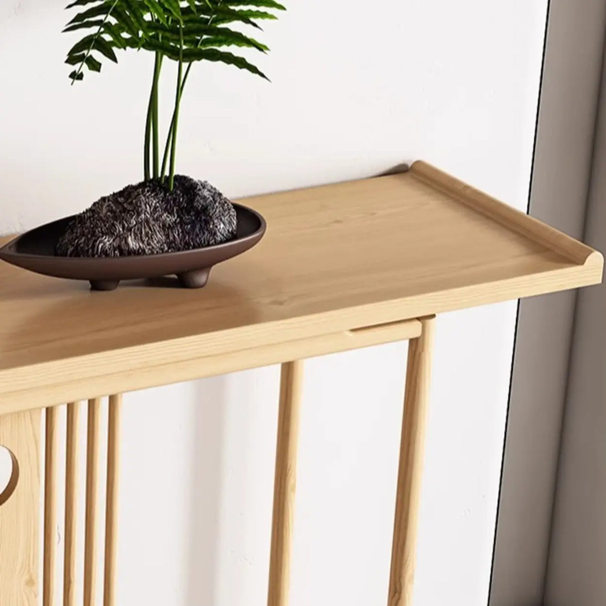Simple Rectangular Natural Wood Frame Console Table Image - 5