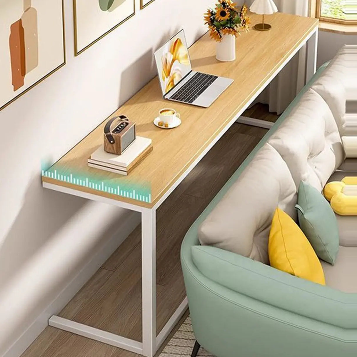 Simple Rectangular Natural Wood Metal Console Table Image - 2