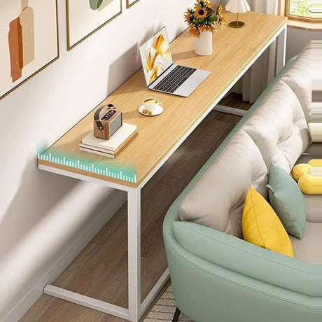 Simple Rectangular Natural Wood Metal Console Table Image - 2