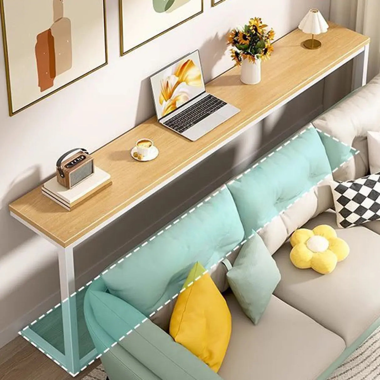 Simple Rectangular Natural Wood Metal Console Table Image - 3