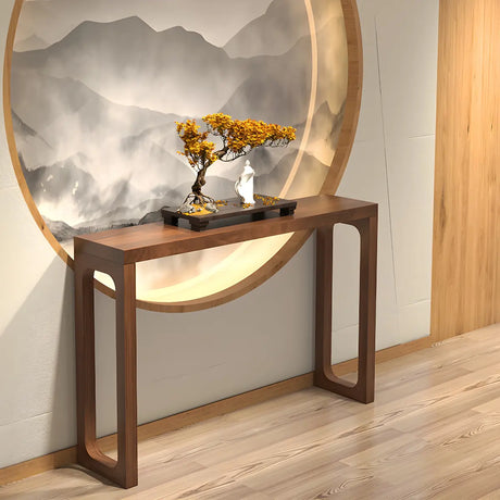 Simple Rectangular Pine Walnut Finish Console Table Image - 1