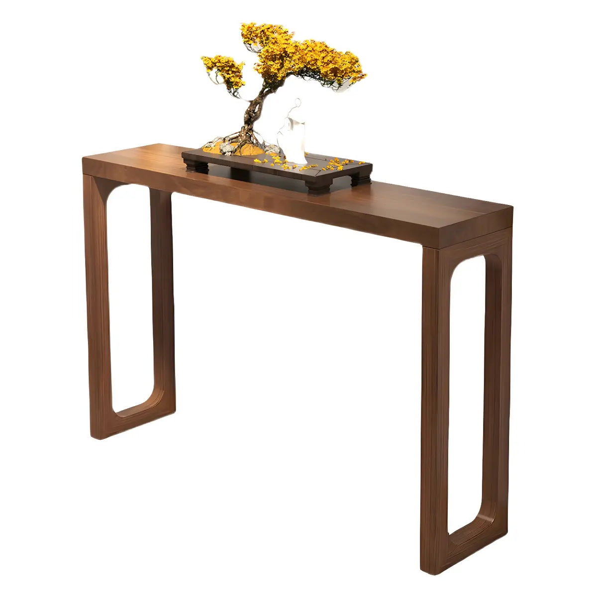 Simple Rectangular Pine Walnut Finish Console Table Image - 10