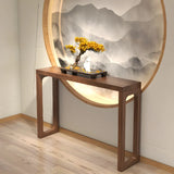 Simple Rectangular Pine Walnut Finish Console Table Image - 11