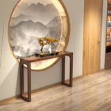 Simple Rectangular Pine Walnut Finish Console Table Image - 12