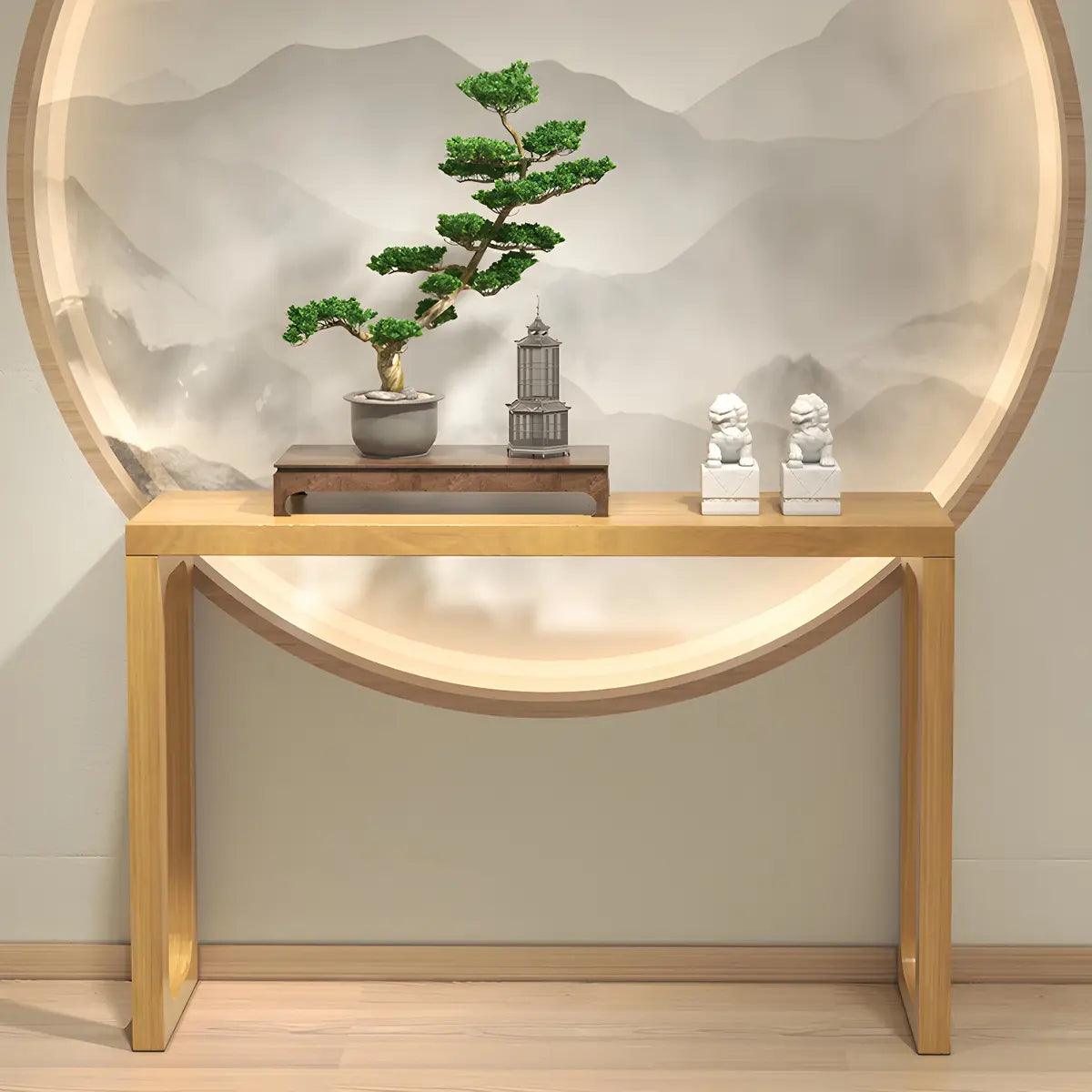 Simple Rectangular Pine Walnut Finish Console Table Image - 4