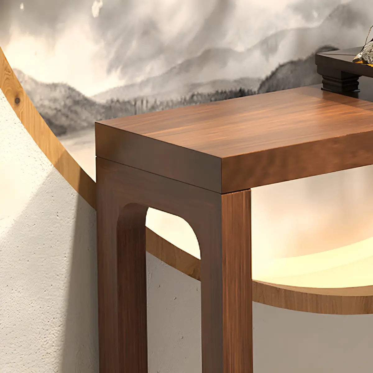 Simple Rectangular Pine Walnut Finish Console Table Image - 9