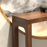 Simple Rectangular Pine Walnut Finish Console Table Image - 9
